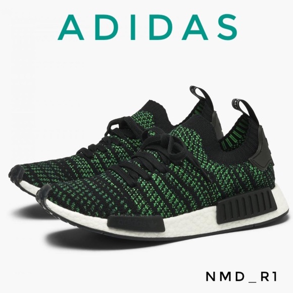 New ADIDAS NMD_R1 STLT PK BLACK NOBLE GREEN BOLD Men Sz 9 - Picture 1 of 10